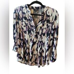 Cocomo Women's Abstract Print Button V-Neck Blouse in Purple, Black, Cream